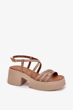 Skórzane Sandały Damskie Maciejka 06990-25 Złote