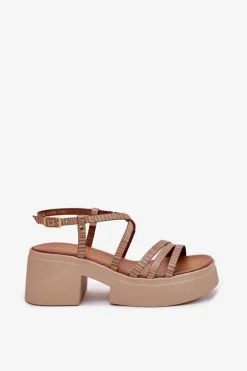 Skórzane Sandały Damskie Maciejka 06990-25 Złote