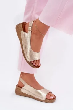 Skórzane Sandały Damskie Na Koturnie Maciejka L7069 -25 Złote
