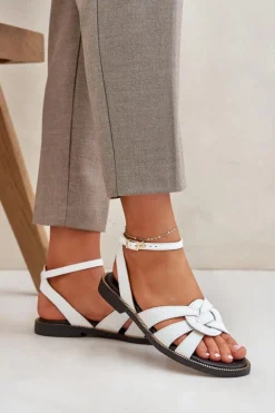 Skórzane Sandały Damskie Na Płaskim Obcasie Zazoo 3688 Białe