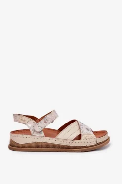 Skórzane Sandały Damskie Na Platformie Maciejka L7064-37 Ecru