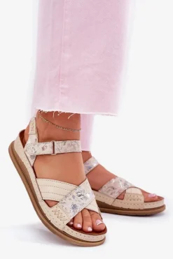 Skórzane Sandały Damskie Na Platformie Maciejka L7064-37 Ecru