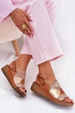 Skórzane Sandały Damskie Na Koturnie Z Plecionką Maciejka L7067-29 Brązowe