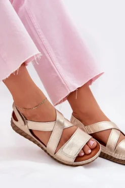 Skórzane Sandały Damskie Na Rzep Maciejka L6848-25 Złote