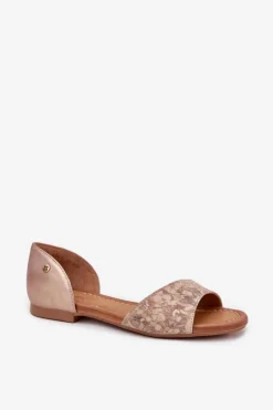 Skórzane Sandały Damskie Na Płaskim Obcasie Maciejka 06947-25 Złote