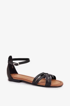 Skórzane Sandały Damskie Na Płaskim Obcasie Maciejka 07029-01 Czarne