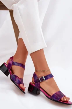 Skórzane Sandały Damskie Na Obcasie Maciejka N6802-15 Fuksja