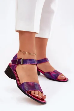 Skórzane Sandały Damskie Na Obcasie Maciejka N6802-15 Fuksja