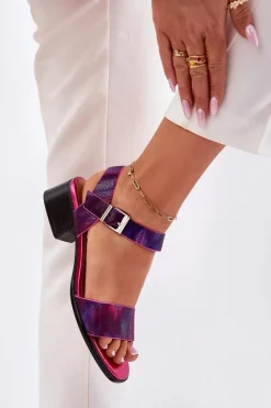 Skórzane Sandały Damskie Na Obcasie Maciejka N6802-15 Fuksja