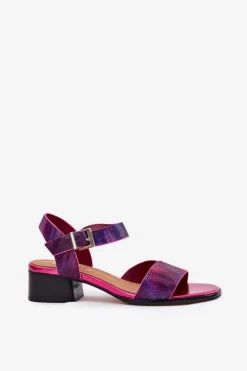 Skórzane Sandały Damskie Na Obcasie Maciejka N6802-15 Fuksja