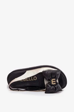 Skórzane Sandały Damskie Na Platformie Z Kokardą CheBello 4641 Złoto-Czarne