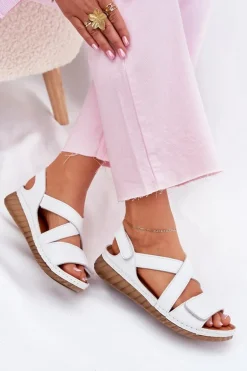 Skórzane Sandały Damskie Na Rzep Maciejka L6848-11 Białe