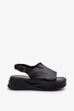 Skórzane Sandały Damskie Na Platformie D&A SJ2301-2 Czarne