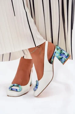 Skórzane Sandały Damskie Na Słupku D&A CR51-002 Białe