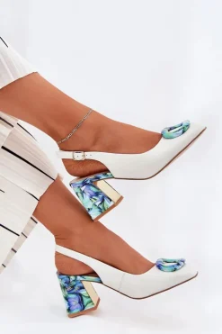 Skórzane Sandały Damskie Na Słupku D&A CR51-002 Białe