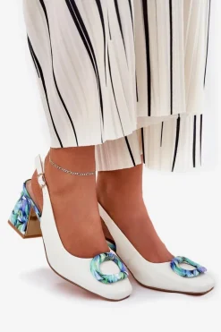 Skórzane Sandały Damskie Na Słupku D&A CR51-002 Białe