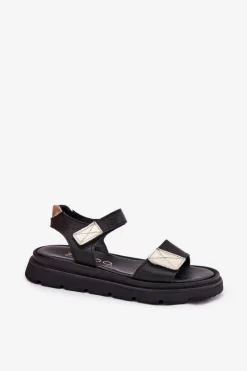 Skórzane Sandały Damskie Na Platformie Zazoo 40443 Czarne