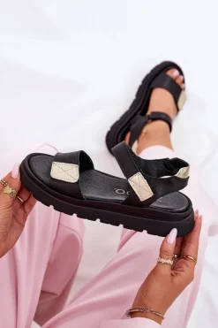 Skórzane Sandały Damskie Na Platformie Zazoo 40443 Czarne