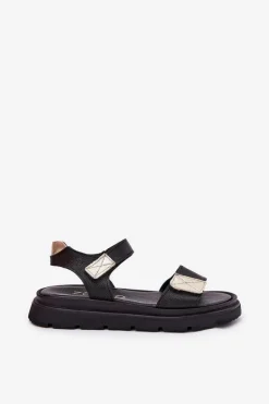 Skórzane Sandały Damskie Na Platformie Zazoo 40443 Czarne