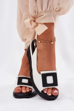 Skórzane Sandały Damskie Na Koturnie z Ozdobą Artiker 56C2157 Białe