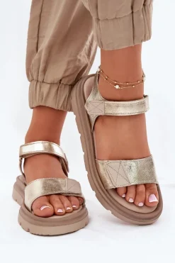 Skórzane Sandały Damskie Na Platformie Zazoo 40443 Złote