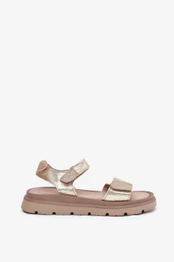 Skórzane Sandały Damskie Na Platformie Zazoo 40443 Złote