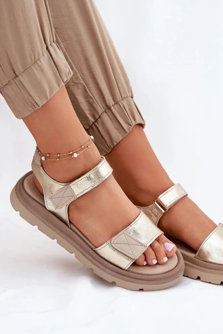 Skórzane Sandały Damskie Na Platformie Zazoo 40443 Złote