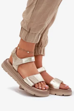 Skórzane Sandały Damskie Na Platformie Zazoo 40443 Złote