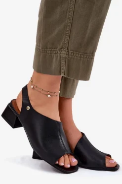 Skórzane Sandały Damskie Na Klocku Maciejka 06975-01 Czarne