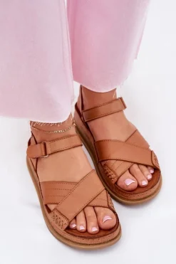 Skórzane Sandały Damskie Na Platformie Maciejka L7064-04 Brązowe