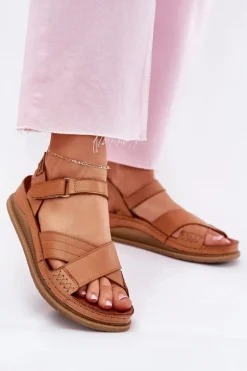 Skórzane Sandały Damskie Na Platformie Maciejka L7064-04 Brązowe