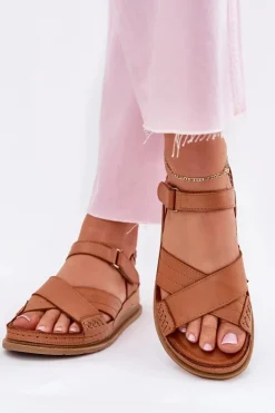 Skórzane Sandały Damskie Na Platformie Maciejka L7064-04 Brązowe