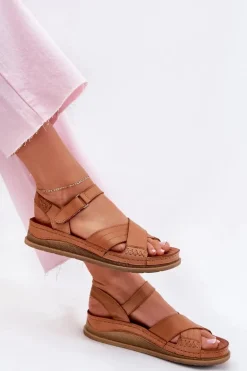 Skórzane Sandały Damskie Na Platformie Maciejka L7064-04 Brązowe