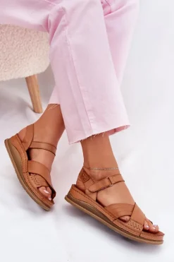 Skórzane Sandały Damskie Na Platformie Maciejka L7064-04 Brązowe