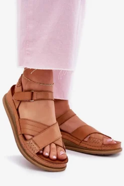 Skórzane Sandały Damskie Na Platformie Maciejka L7064-04 Brązowe