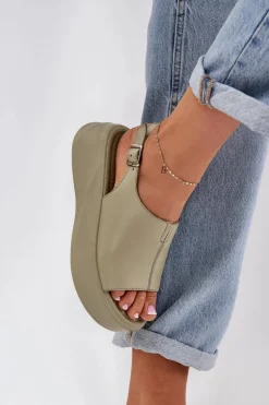 Skórzane Sandały Damskie Na Platformie D&A SJ2301-2 Zielone