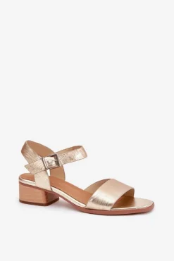 Skórzane Sandały Damskie Na Obcasie Maciejka N6802-25 Złote