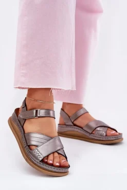 Skórzane Sandały Damskie Na Platformie Maciejka L7064-35 Grafitowe