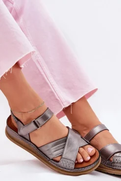 Skórzane Sandały Damskie Na Platformie Maciejka L7064-35 Grafitowe