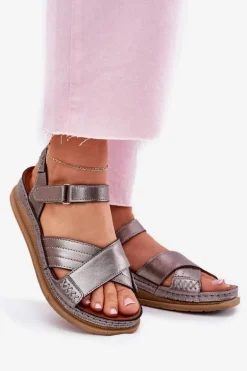 Skórzane Sandały Damskie Na Platformie Maciejka L7064-35 Grafitowe