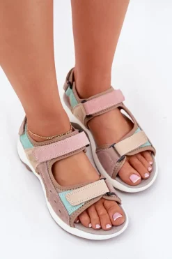 Skórzane Sandały Damskie Sportowe McKeylor 95347 Beżowe