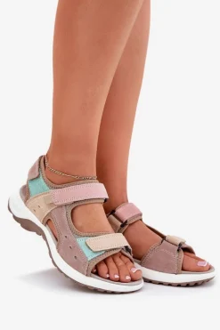 Skórzane Sandały Damskie Sportowe McKeylor 95347 Beżowe