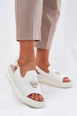 Skórzane Sandały Damskie Z Ozdobą Vinceza 66757 Białe