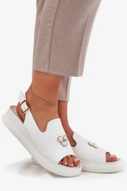 Skórzane Sandały Damskie Z Ozdobą Vinceza 66757 Białe