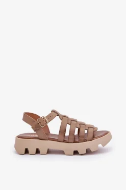 Skórzane Sandały Damskie Zazoo 3695 Beżowe