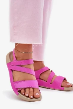 Skórzane Sandały Damskie Zazoo K1004 Fuksja