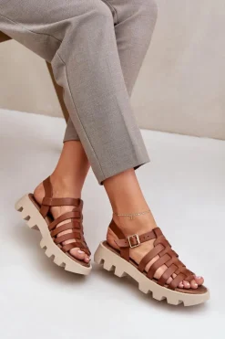 Skórzane Sandały Damskie Zazoo 3695 Camel