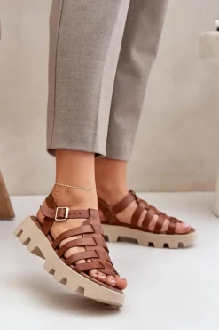 Skórzane Sandały Damskie Zazoo 3695 Camel