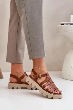 Skórzane Sandały Damskie Zazoo 3695 Camel