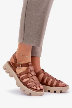 Skórzane Sandały Damskie Zazoo 3695 Camel